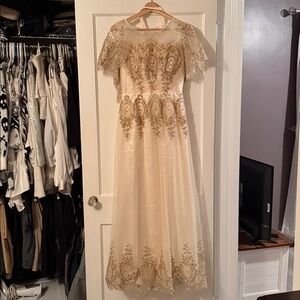 Elegant Cream and Gold Glitter Gown